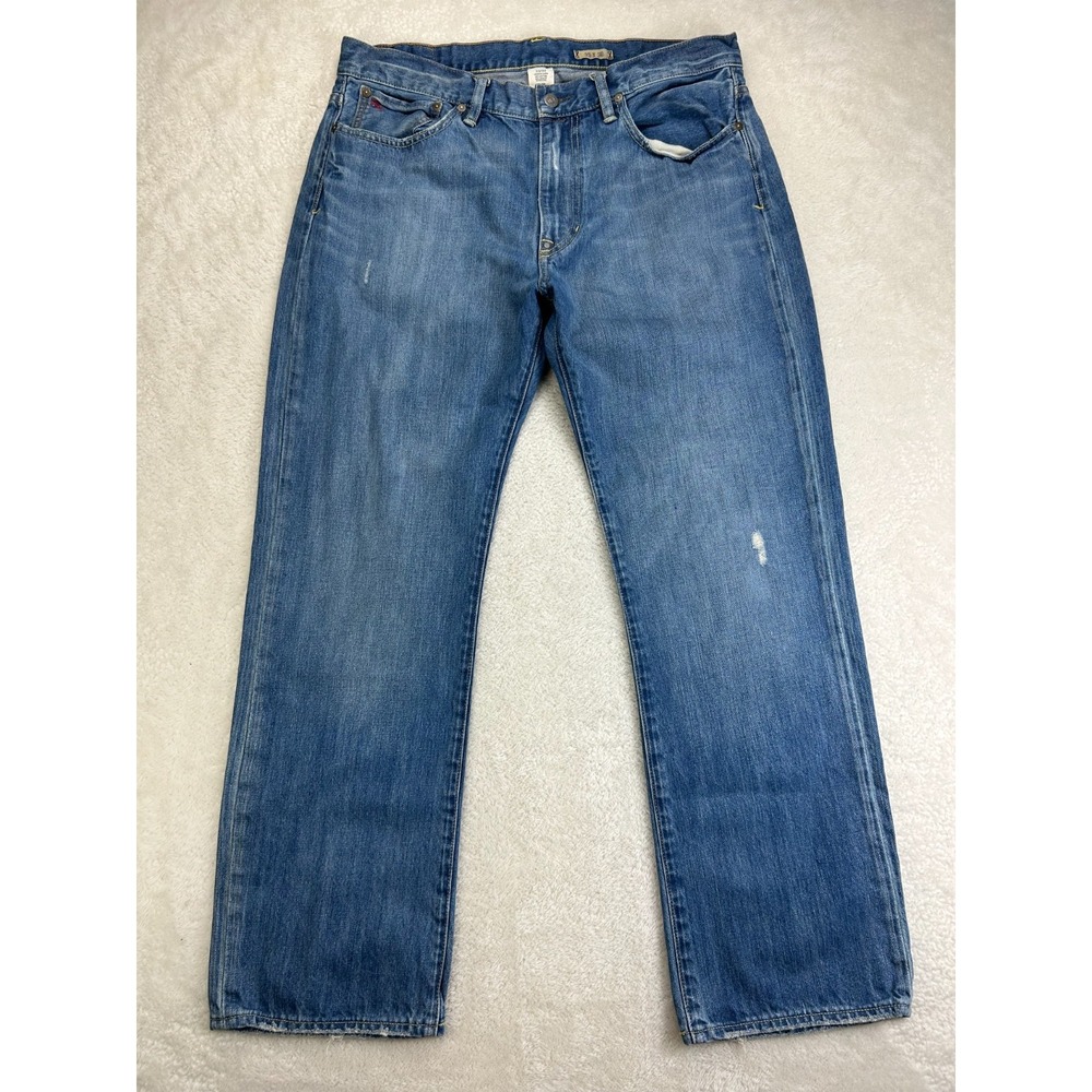 Polo Ralph Lauren Vintage 67 Straight Jeans Mens 35x30 Blue Denim Distressed